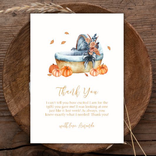 Rustic Herfst Pompoen Wieg Baby shower Bedankkaart