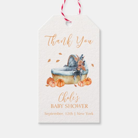  Rustic Herfst Pompoen Wieg Baby shower Cadeaulabel (Voorkant)