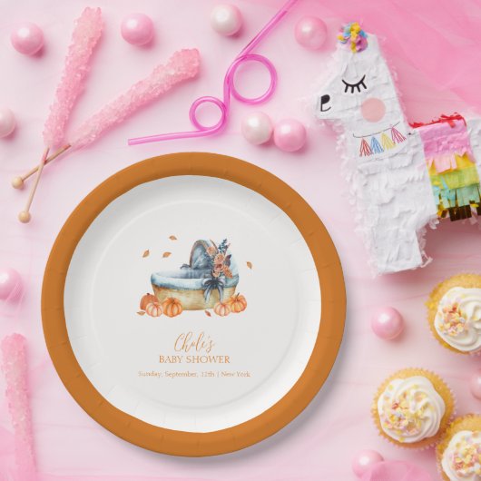 Rustic Herfst Pompoen Wieg Baby shower Papieren Bordje (Feest)