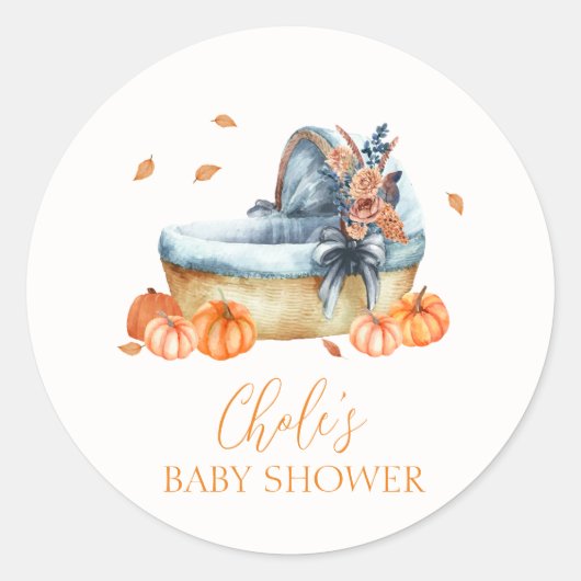 Rustic Herfst Pompoen Wieg Baby shower Ronde Sticker (Voorkant)