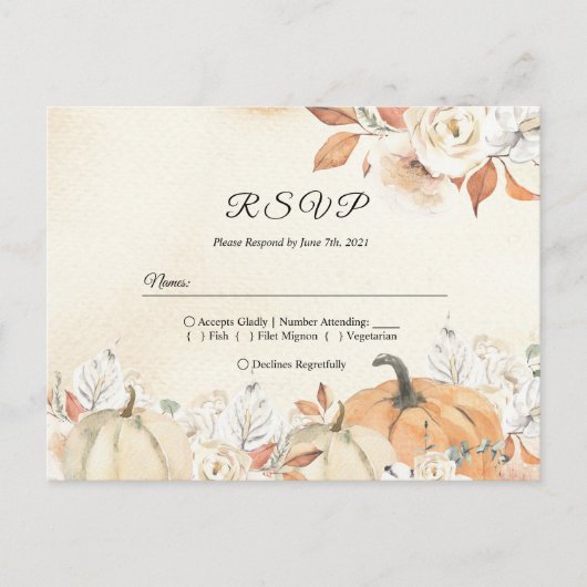 Rustic Herfst Pompoenen & Bloemen  Uitnodiging Briefkaart (Voorkant)