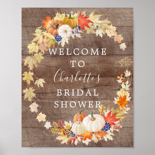 Rustic Herfst Pompoenen Bruids Bruiloft Welkom Poster (Voorkant)
