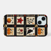 Rustic Herfst Quilt Patroon | Boerderij Patchwork iPhone 15 Case (Achterkant horizontaal)