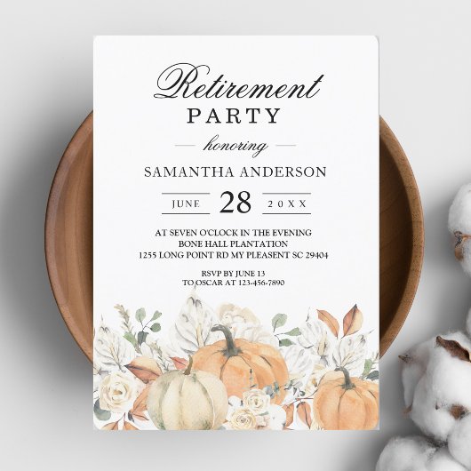 Rustic Herfst Retirement Party Invitation | Pompoe Kaart
