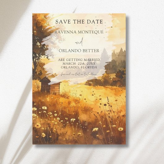 Rustic Herfst Schuur Weiland Waterverf Bruiloft Save The Date