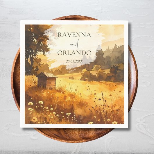 Rustic Herfst Schuur Weiland Waterverf Bruiloft Servet