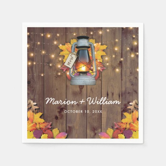 Rustic Herfst String Lights Autumn Leaves Wedding Servetten (Voorkant)