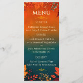 Rustic Herfst Teal en Oranje Bladeren Menu (Voorkant)