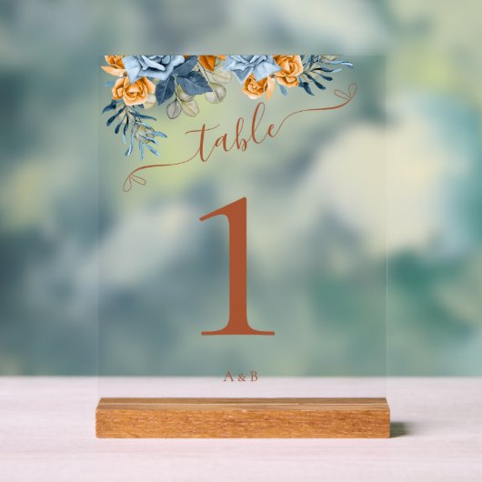 Rustic Herfst Terracotta Blauw Eucalyptus Bruiloft Acryl Bord (Neutraal)