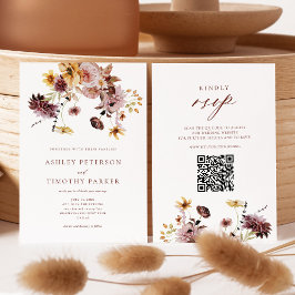 Rustic Herfst Terracotta Bloem QR Bruiloft Kaart