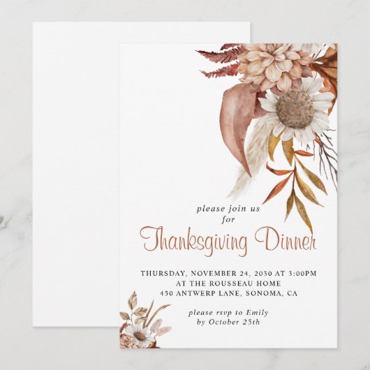 Rustic Herfst Terracotta Bloem Thanksgiving Uitnod Kaart (Voorkant / Achterkant)