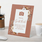 Rustic Herfst Terracotta Foto Gastboek Huwelijk Reclamebord Met Voetstuk (Insitu)