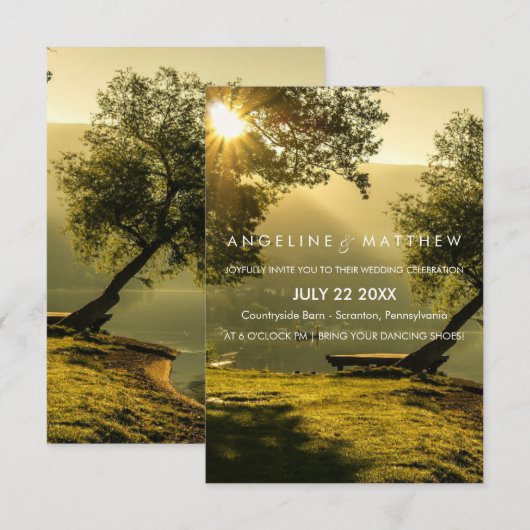 Rustic Herfst Tree String of Lights Wedding Kaart (Voorkant / Achterkant)