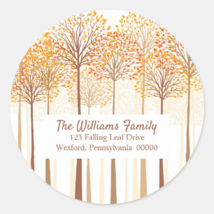 Rustic Herfst Trees Terracotta Return Address Ronde Sticker