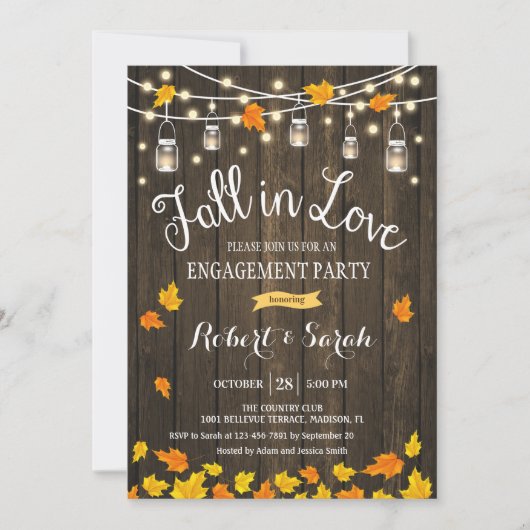 Rustic Herfst Verliefd Verlovingsfeest Kaart (Voorkant)