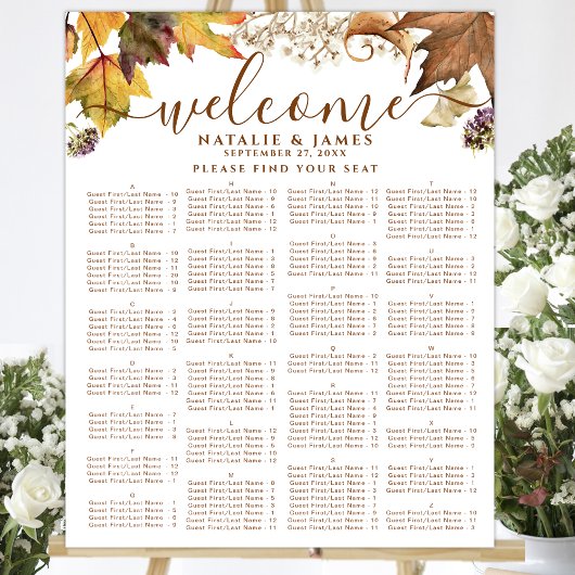 Rustic herfst weddenschap - alfabetisch zitplaatje poster