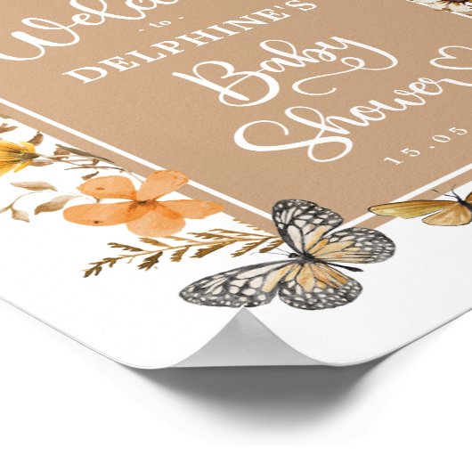 Rustic Herfst Wildflower Baby shower Welkom Poster (Hoek)