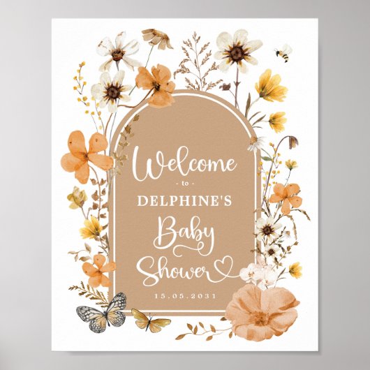 Rustic Herfst Wildflower Baby shower Welkom Poster (Voorkant)