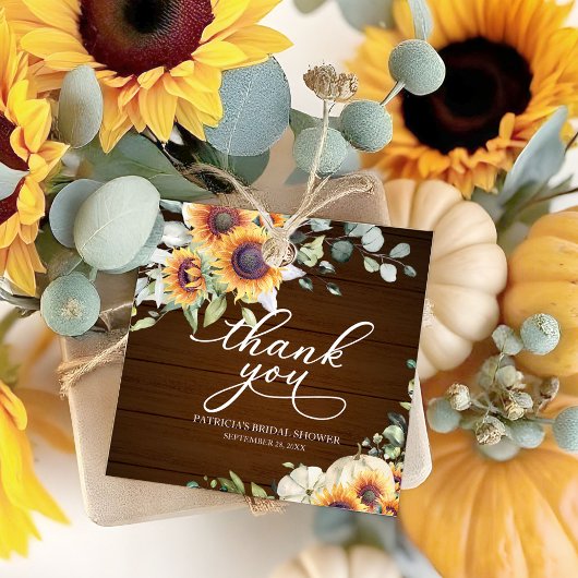 Rustic Herfst Witte Pompoen en Zonnebloemen Bruilo Bedankjes Labels