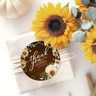 Rustic Herfst Witte Pompoen en Zonnebloemen Ronde Sticker