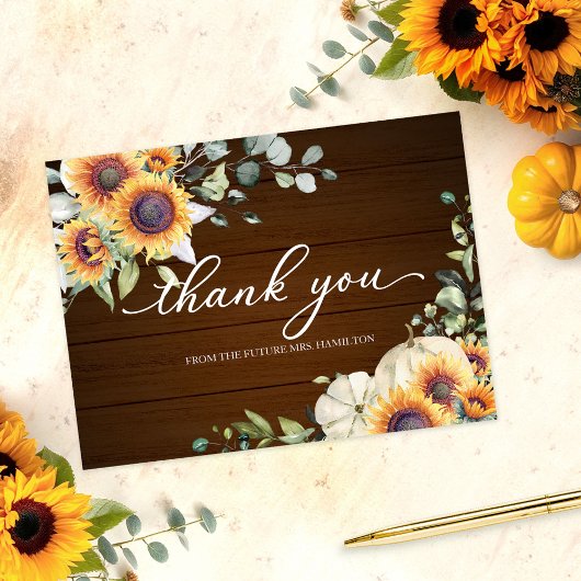 Rustic Herfst Witte Pompoen Zonnebloem Bedankt Briefkaart