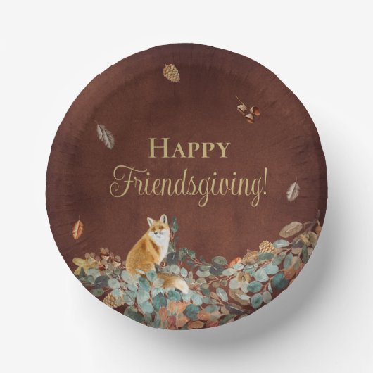 Rustic Herfstbladeren en Fox Friendsgiving Papieren Kommen (Voorkant)