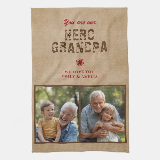 Rustic Hero Grandpa Father`s Day 2 Photo Collage Theedoek (Verticaal)