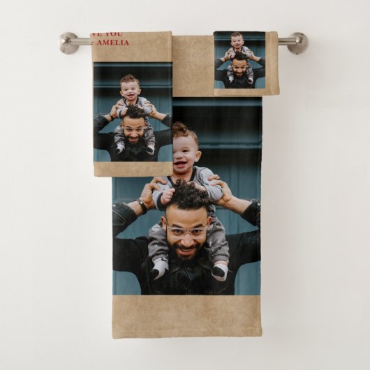 Rustic Hero Papa vaders Dag 2 Foto Collage Bad Handdoek (Insitu)