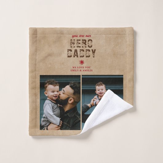 Rustic Hero Papa vaders Dag 2 Foto Collage Bad Handdoek (Wasdoekje)