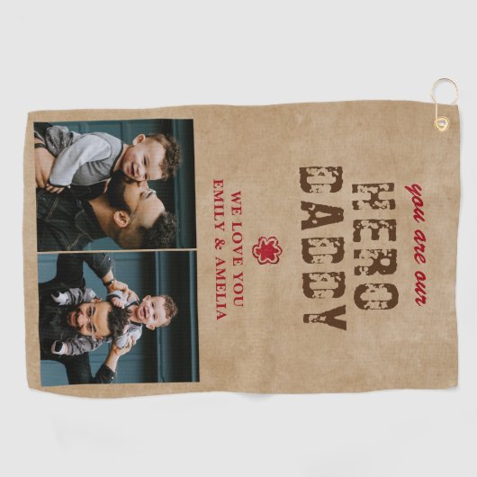 Rustic Hero Papa vaders Dag 2 Foto Collage Golfhanddoek (Horizontaal)