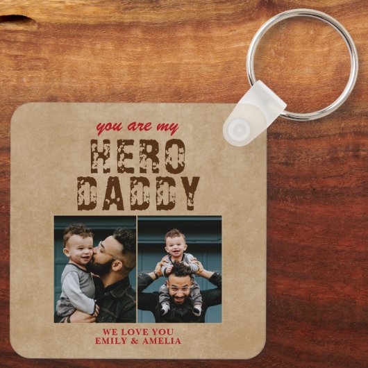 Rustic Hero Papa vaders Dag 2 Foto Collage Key Sleutelhanger (Achterkant)
