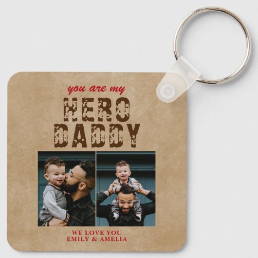 Rustic Hero Papa vaders Dag 2 Foto Collage Key Sleutelhanger (Achterkant)