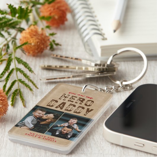 Rustic Hero Papa vaders Dag 2 Foto Collage Sleutelhanger (Voorkant Rechts)