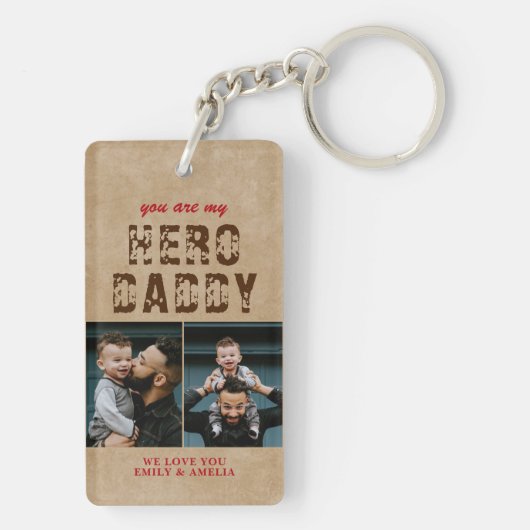 Rustic Hero Papa vaders Dag 2 Foto Collage Sleutelhanger (achterkant)
