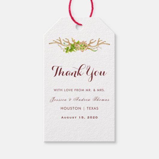 Rustic herten gewei & wilde bloemen Huwelijk bedan Cadeaulabel (Voorkant)