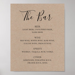 Rustic het eenvoudige menu van de bar van de drink poster