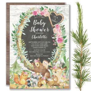 Rustic Het is een Girl Woodland Animals Baby showe Kaart