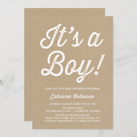 RUSTIC | HET IS EEN INVITATIE VAN HET BABY SHOWER KAART (Voorkant / Achterkant)