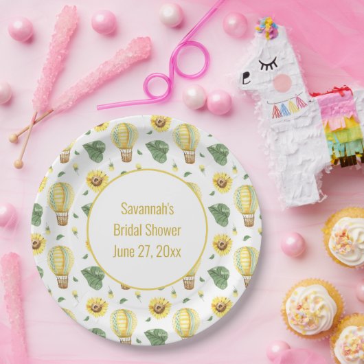 Rustic heteluchtballon en zonnebloemen bruid  papieren bordje (Feest)