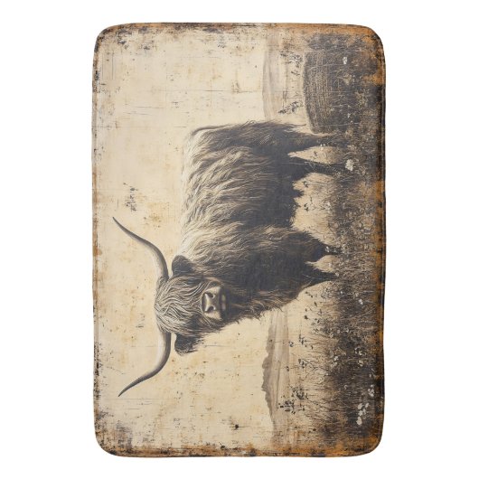 Rustic Highland Cattle Badmat (Voorkant Verticaal)