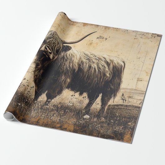 Rustic Highland Cattle Decoupage Cadeaupapier (Uitgerold)