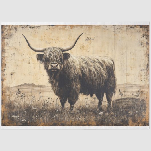 Rustic Highland Cattle Decoupage Tissuepapier (Voorkant)