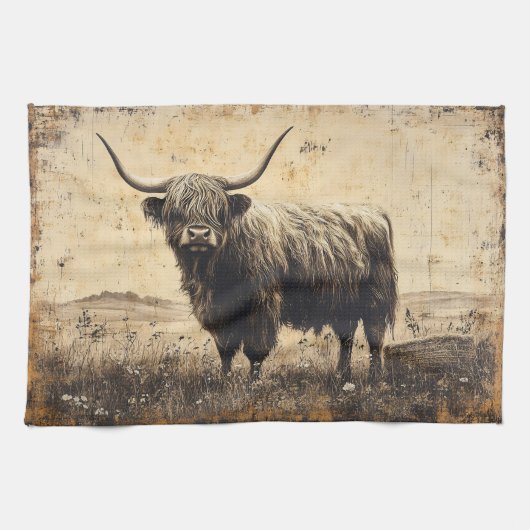 Rustic Highland Cattle Theedoek (Horizontaal)