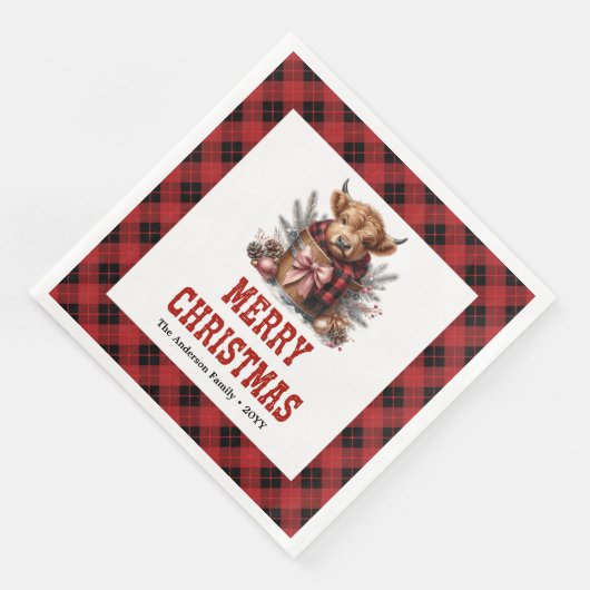 Rustic highland cow holiday napkins buffalo plaid  servet (Hoek)