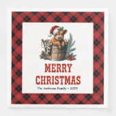 Rustic highland cow red black plaid Xmas napkin Servet (Voorkant)