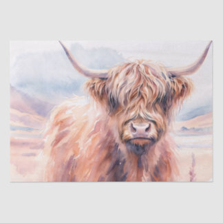 Rustic Highland Cow – Watercolor Landscape Tissuepapier