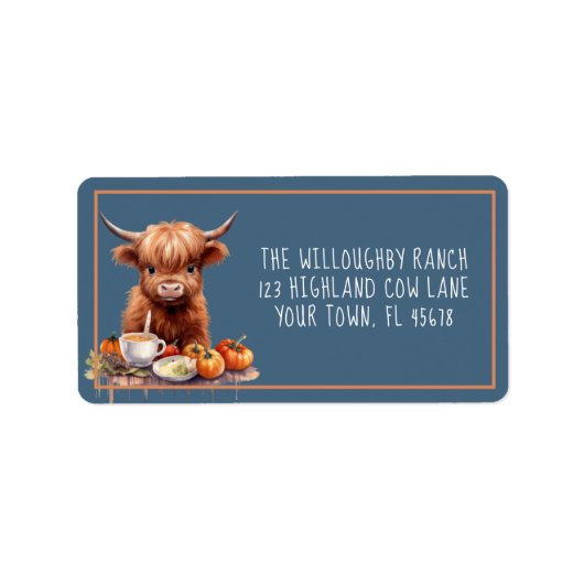 Rustic Highland Koe Friendsgiving Retourlabel Etiket (Voorkant)