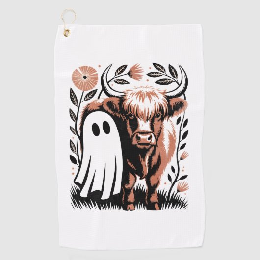 Rustic Highland Koe Ghost Halloween Golfhanddoek (Voorkant)