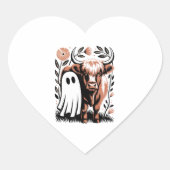 Rustic Highland Koe Ghost Halloween Hart Sticker (Voorkant)