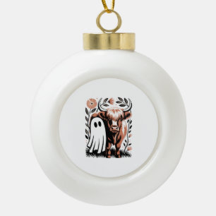 Rustic Highland Koe Ghost Halloween Keramische Bal Ornament